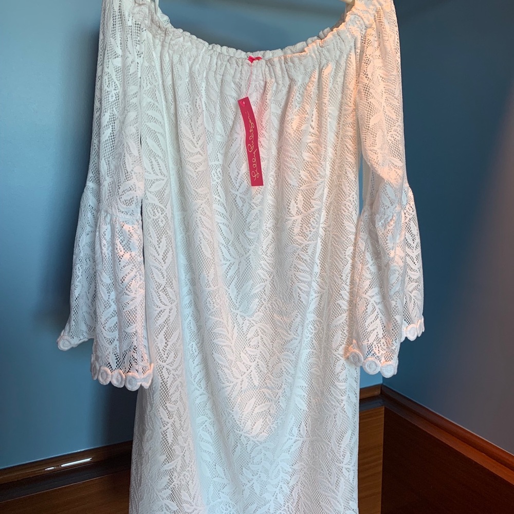 LILLY PULITZER WHITE DRESS WITH 3/4 SLEEVES